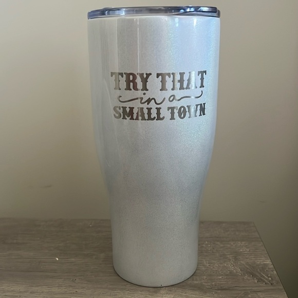 Try That In A Small Town 27oz Cup slider lid White Sparkle Tumbler - Picture 1 of 2